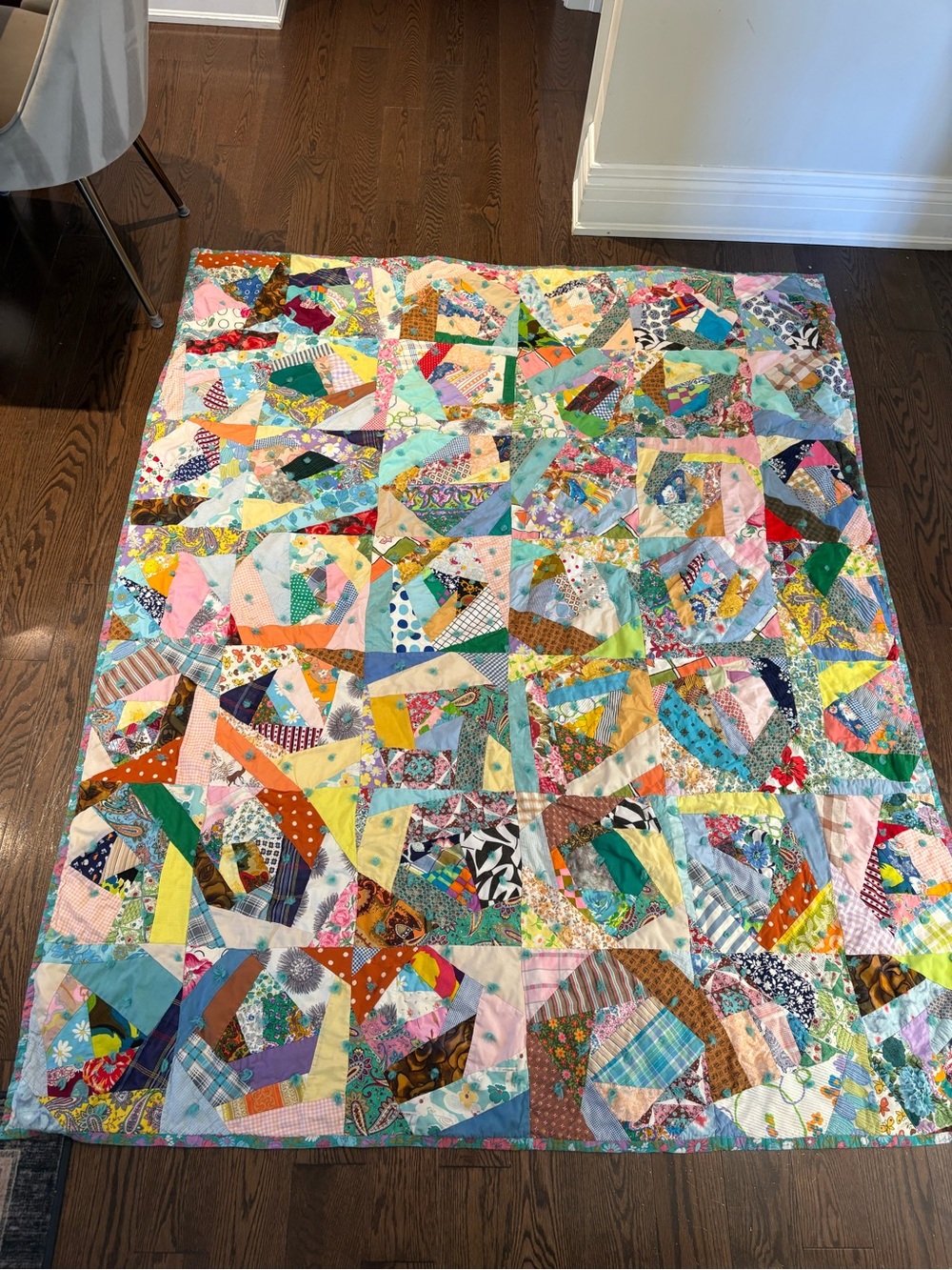 Vintage Crazy Quilt - Hand-Tied Patchwork Twin - 68 x 78in - Kingsview Quilters